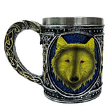 Blue Wolf Tankard – Midnight Alpha Mug with Gold Accents & Stainless Steel Liner