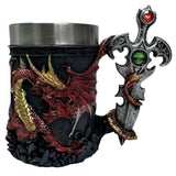 Dragon Sword Large Tankard – Black & Red Warrior Mug with Stainless Steel Liner