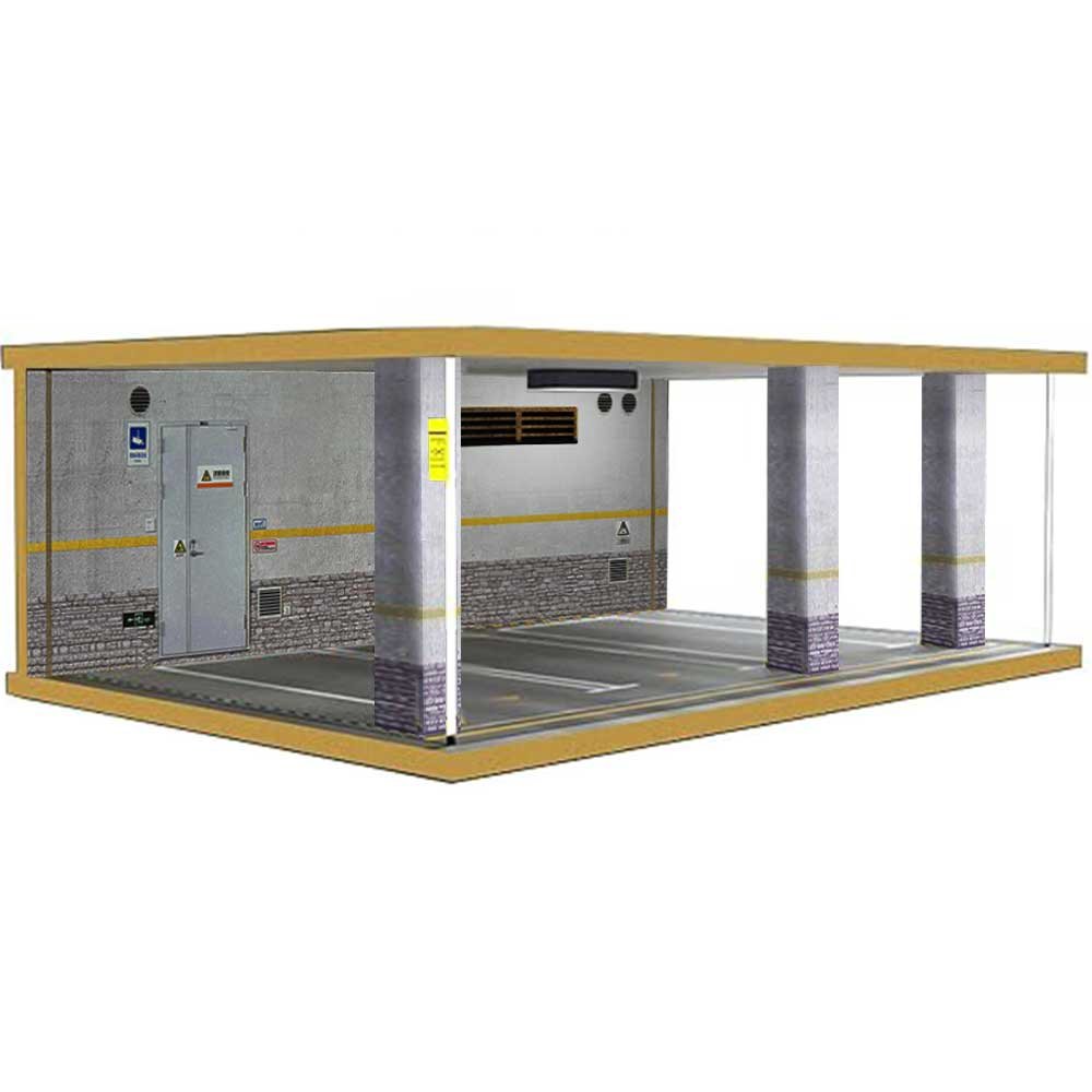 1:24 Scale Model Car Parking Garage - 3 Car - Grey Bricks image