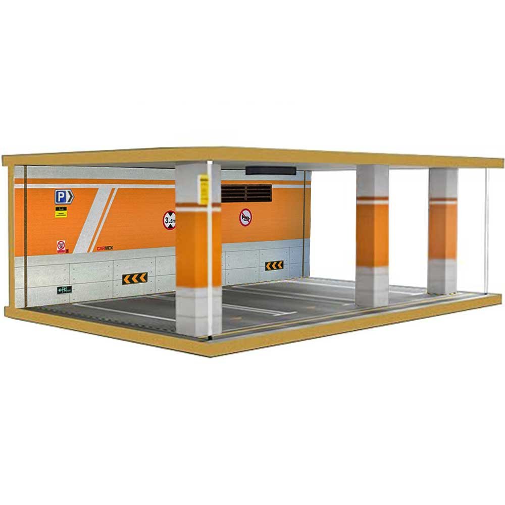 1:24 Scale Model Car Parking Garage - 3 Car - Orange image