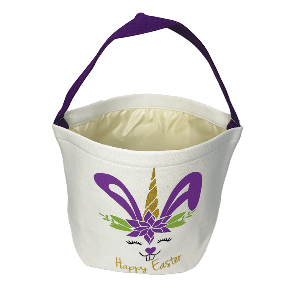 Unicorn Happy Easter Bunny Basket - Purple image