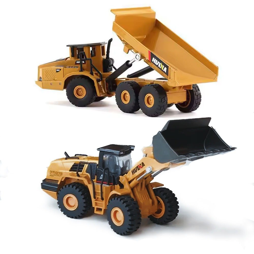 Huina 1:50 Metal Alloy Articulated Truck &amp; Loader Diecast Model image 0