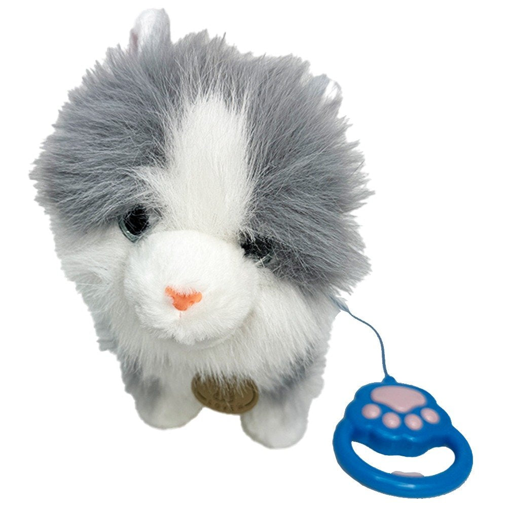Dancing Long Haired Cat – Interactive Walking Toy with Lead - Grey/White image
