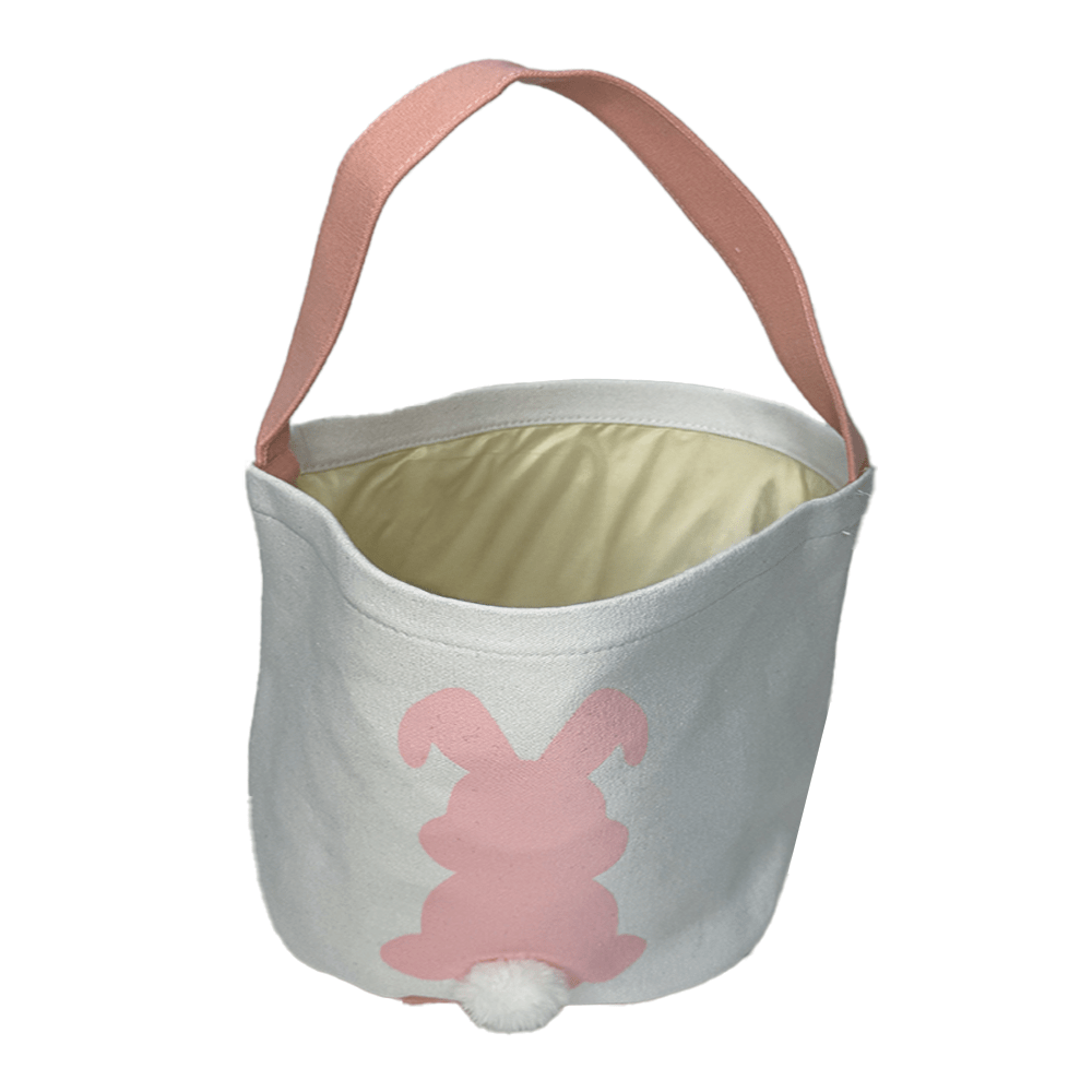Silhouette Easter Bunny Canvas Basket with Fluffy Tail - Pink image