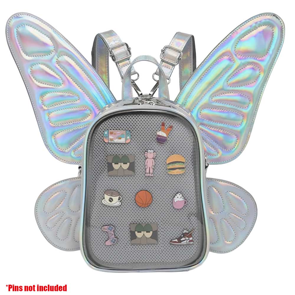 Butterfly Pin Display Backpack with Detachable Wings – Silver, Purple or Black