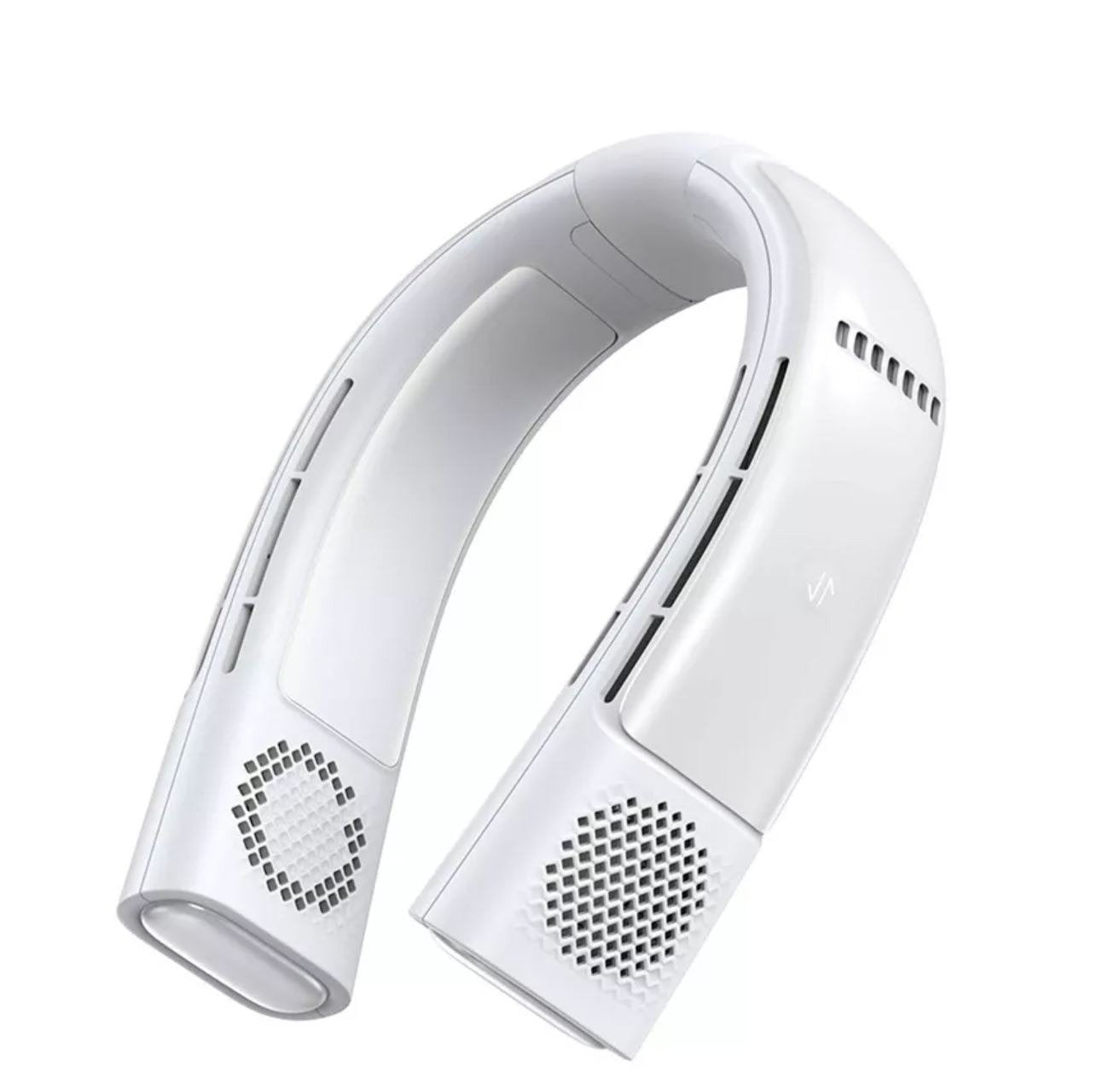 Bladeless wearable neck fan with dual cooling and heating plates