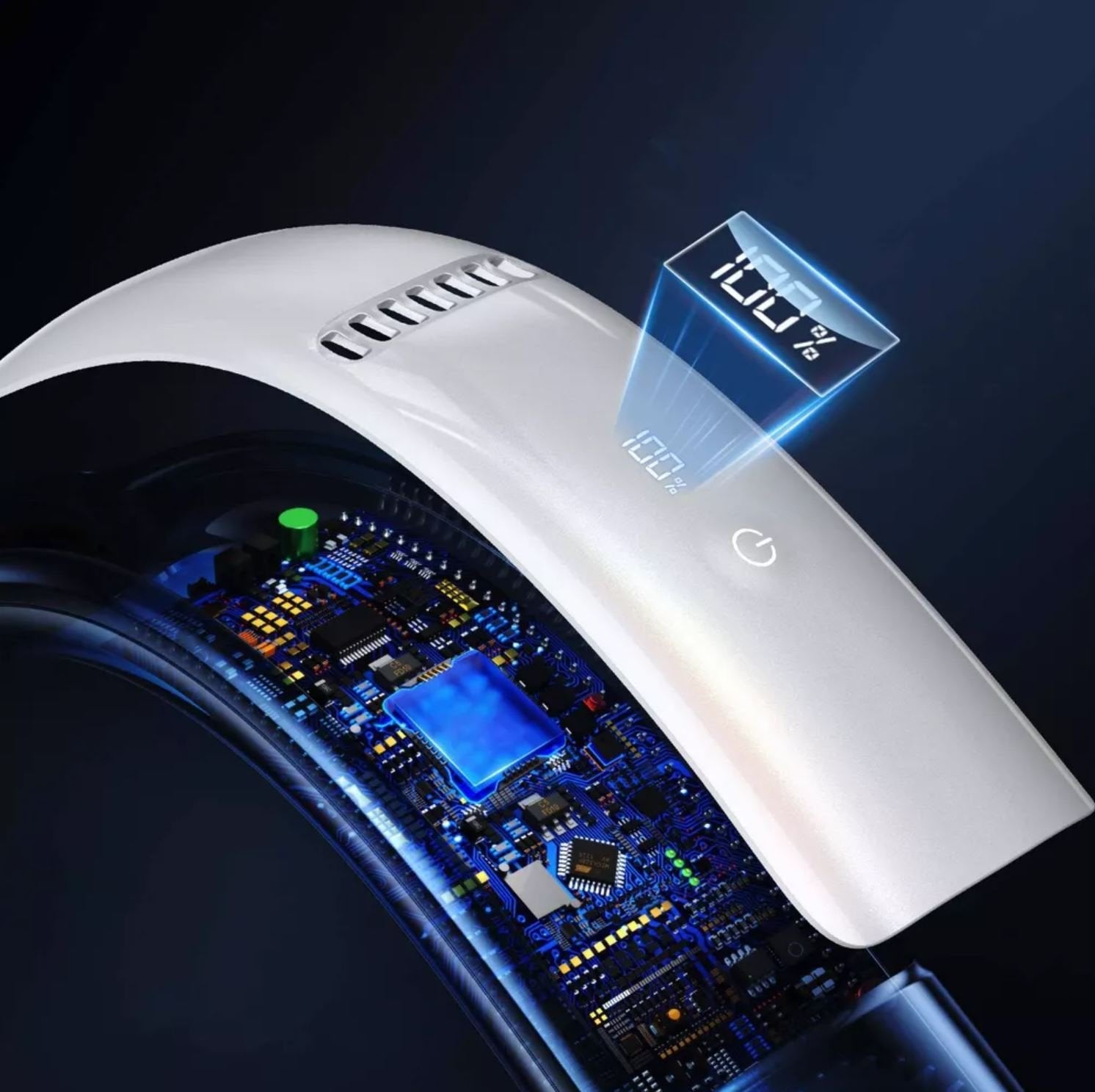 Coolify 2 wearable neck air conditioner close up view with LED display