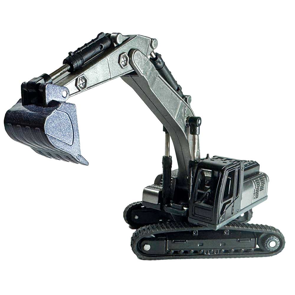 GLW Alloy Series Die-Cast Construction Machines — Digger, Grabber or Jack Hammer (Yellow or Silver) — Single Model with Display Case