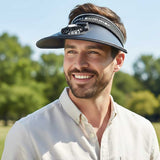 BreezeShield UPF50+ Visor Fan Hat – Rechargeable Sun Visor with Built-In Cooling Fan (White, Black, Blue, Pink, Yellow)