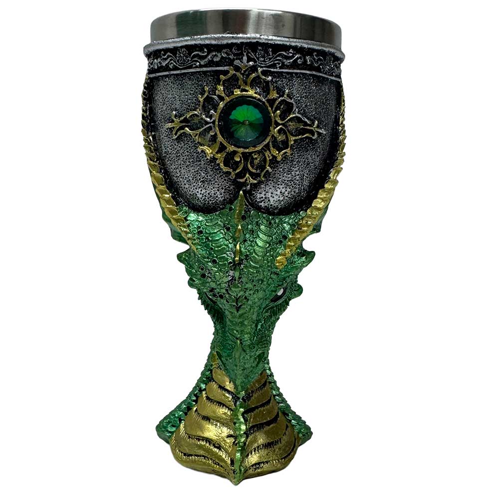 Green Dragon Head Goblet – Medieval Chalice with Stainless Steel Liner