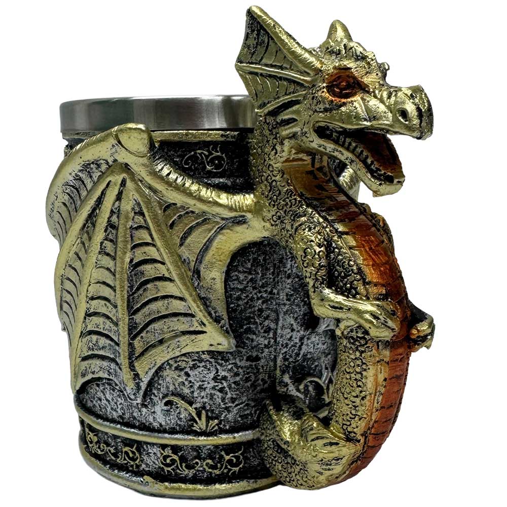 Gold Dragon Tankard – Viking-Style Mug with Stainless Steel Liner