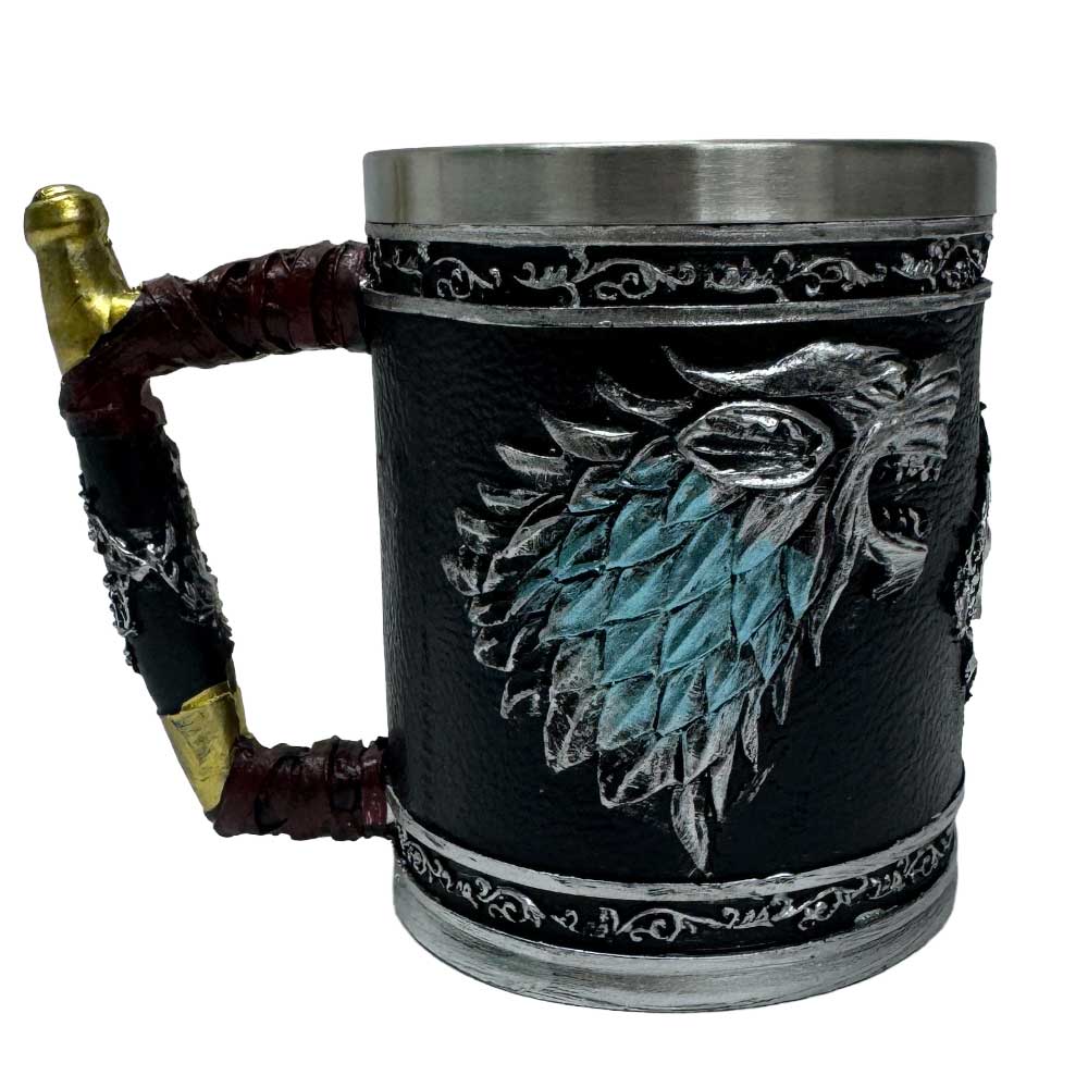 Howling Wolf Tankard – Black & Gold Forest Spirit Mug with Stainless Steel Liner