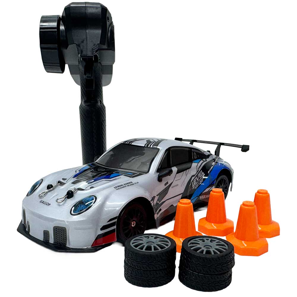 Kids RC Drift Car – Rechargeable Remote Control Stunt Car with LED Lights &amp; Spare Tyres