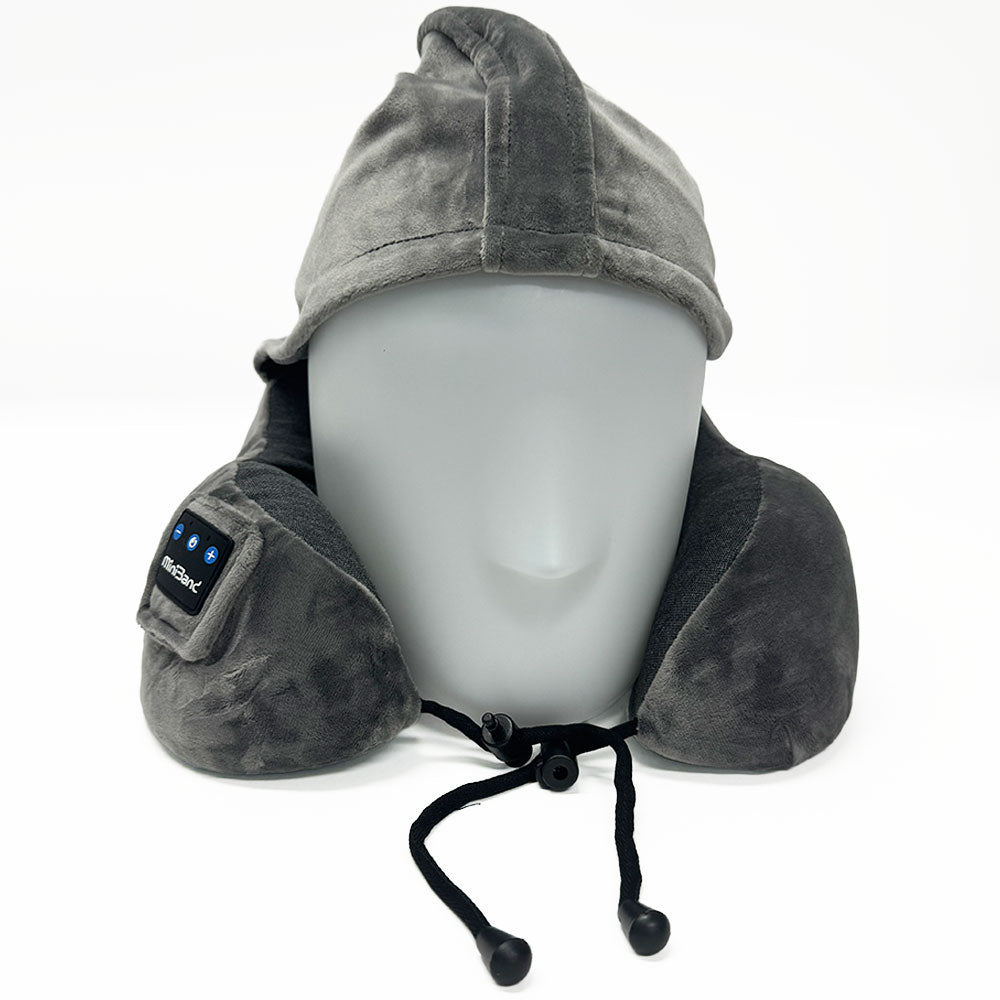 MiniBand Travel Neck Pillow with Hoodie – USB‑C, Bluetooth 5.3, 10h Battery