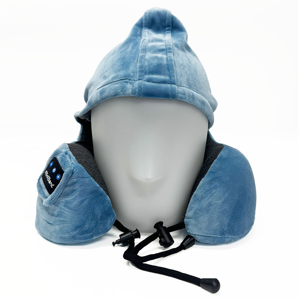 MiniBand Travel Neck Pillow with Hoodie – USB‑C, Bluetooth 5.3, 10h Battery