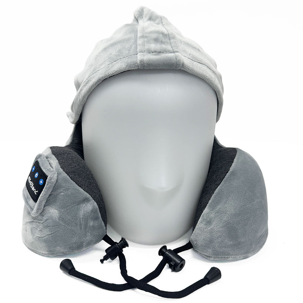 MiniBand Travel Neck Pillow with Hoodie – USB‑C, Bluetooth 5.3, 10h Battery