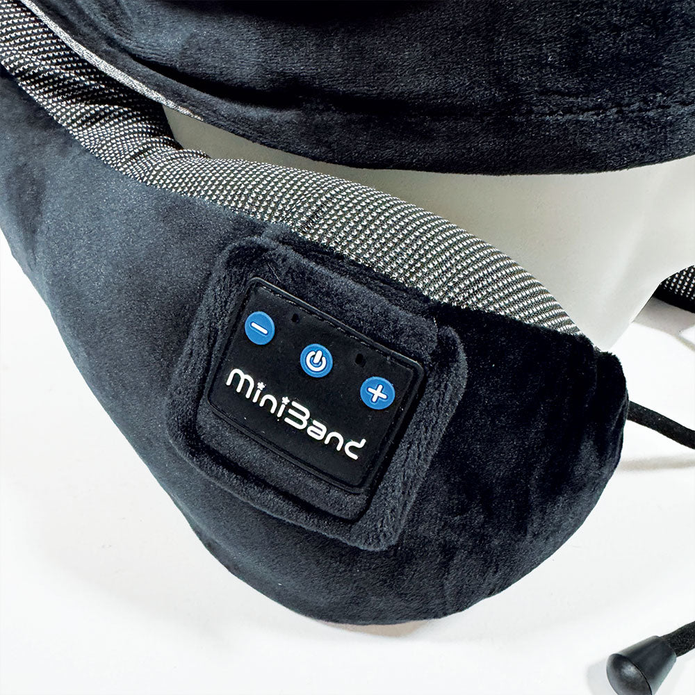 MiniBand Travel Neck Pillow with Hoodie – USB‑C, Bluetooth 5.3, 10h Battery