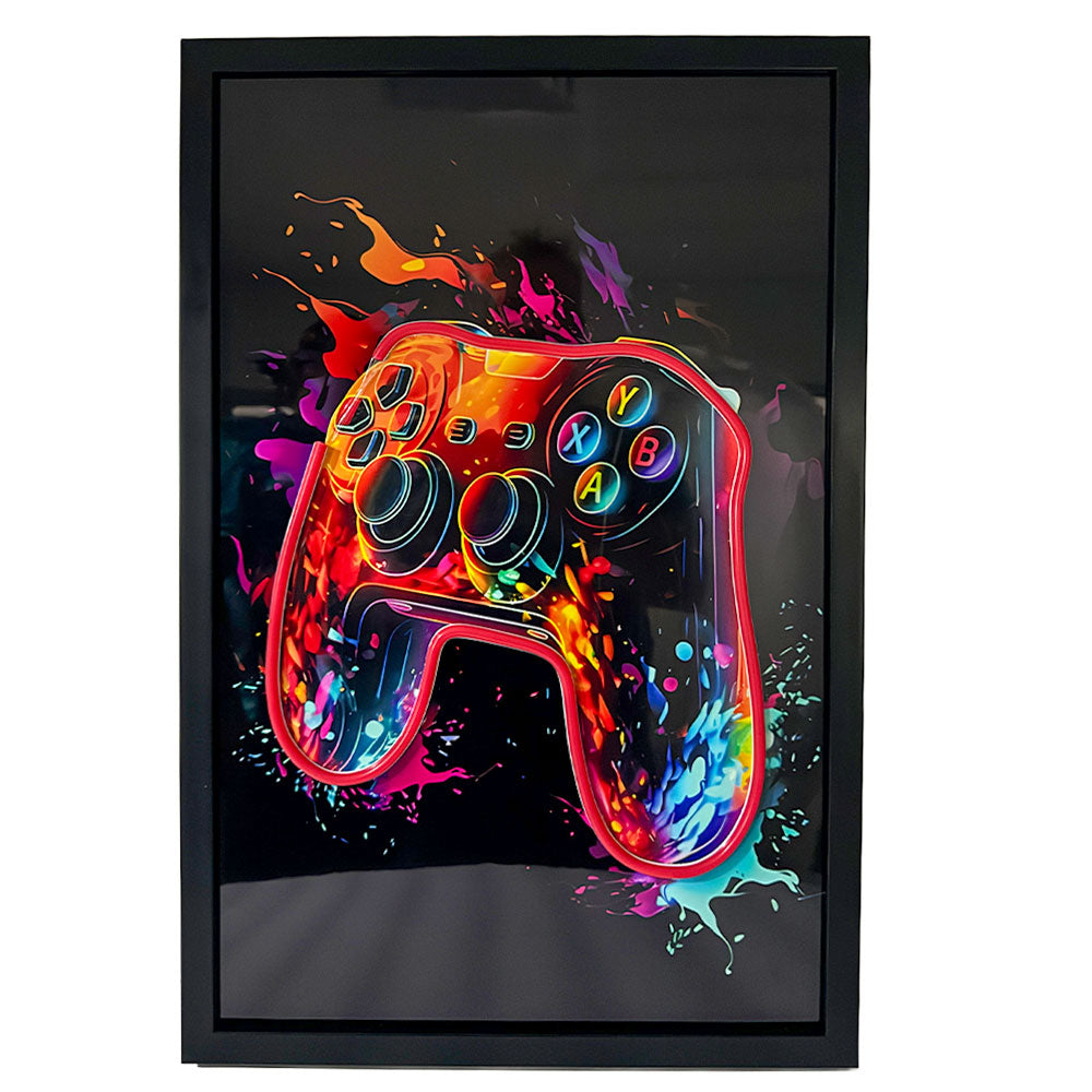 Neon Gaming Controller Wall Art – Vibrant Splatter Style