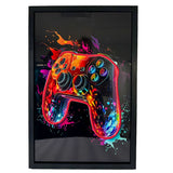 Neon Gaming Controller Wall Art – Vibrant Splatter Style