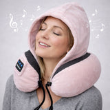 MiniBand Travel Neck Pillow with Hoodie – USB‑C, Bluetooth 5.3, 10h Battery