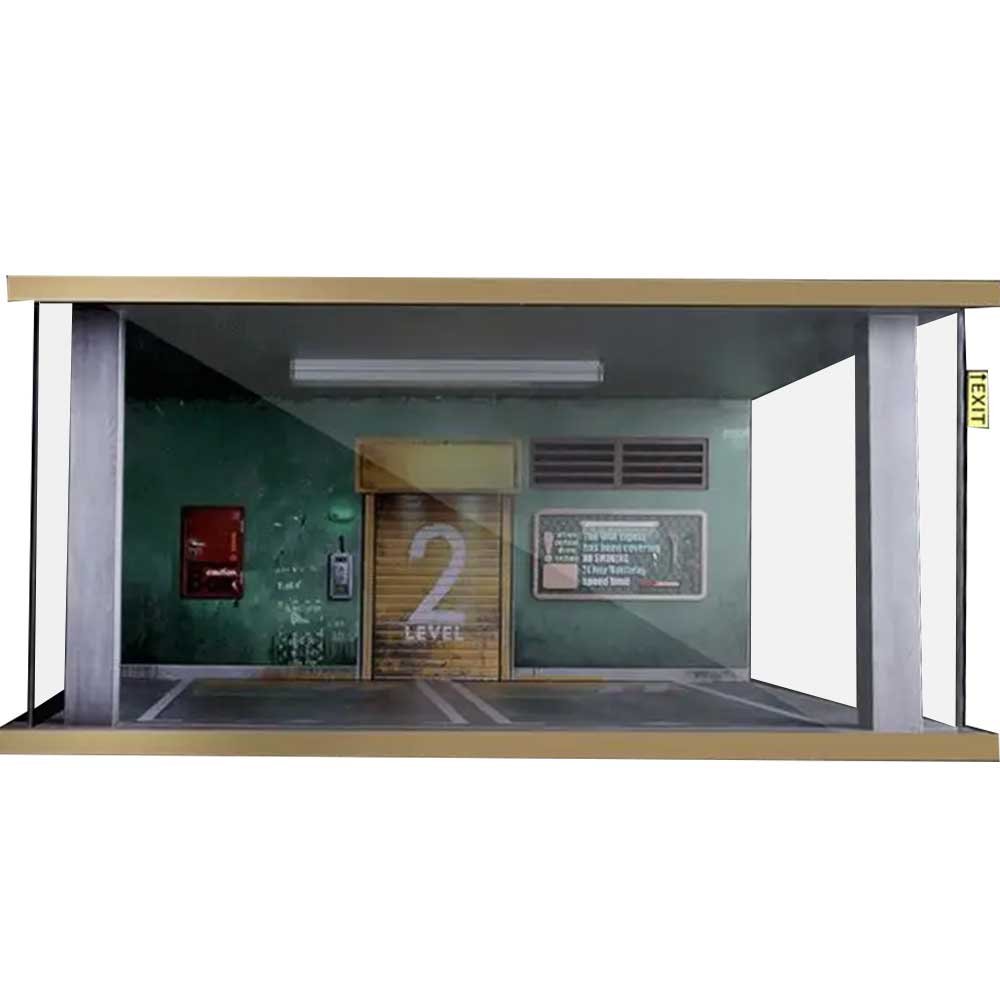1:18 Scale Model Car Parking Garage - Yellow Roller Door image