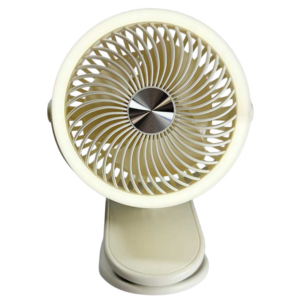 Clip-On & Desktop Rechargeable Fan with Night Light (3 Speeds, 360° Tilt)