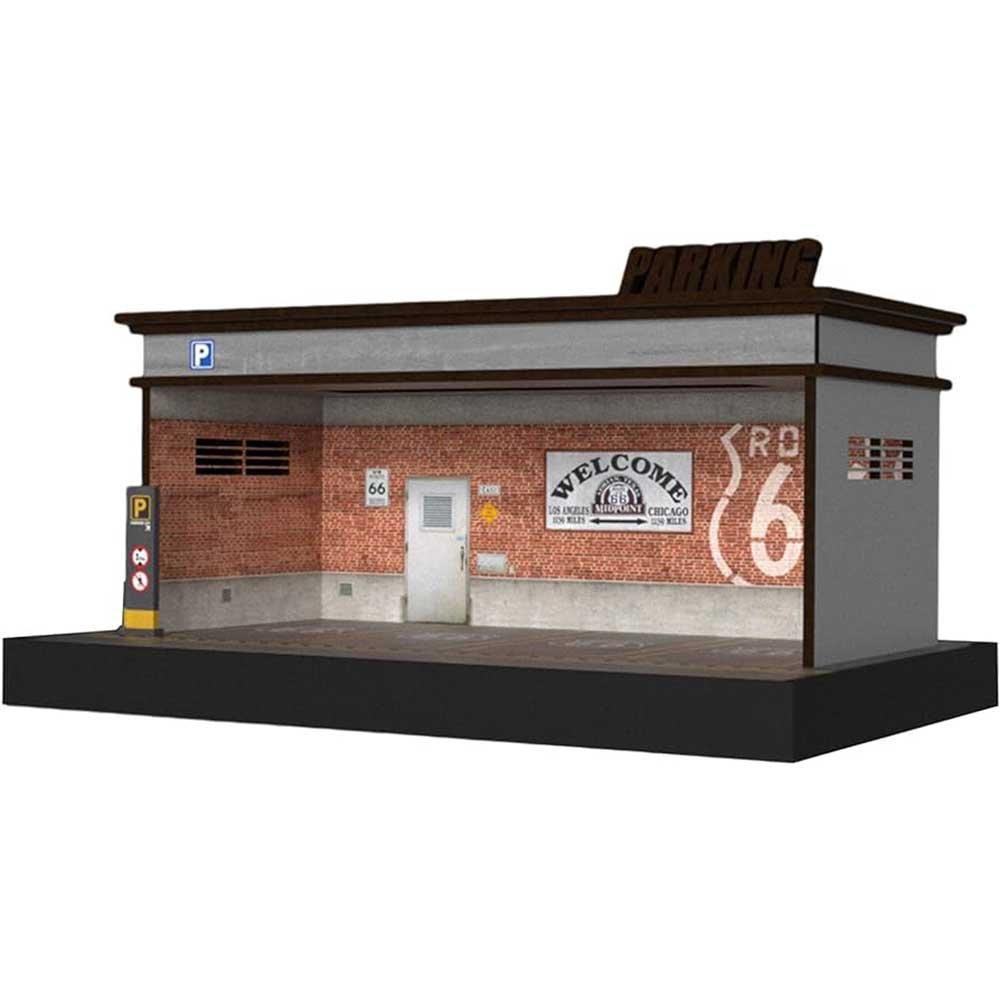 1:64 Scale Model Car Parking Garage - Red Brick image