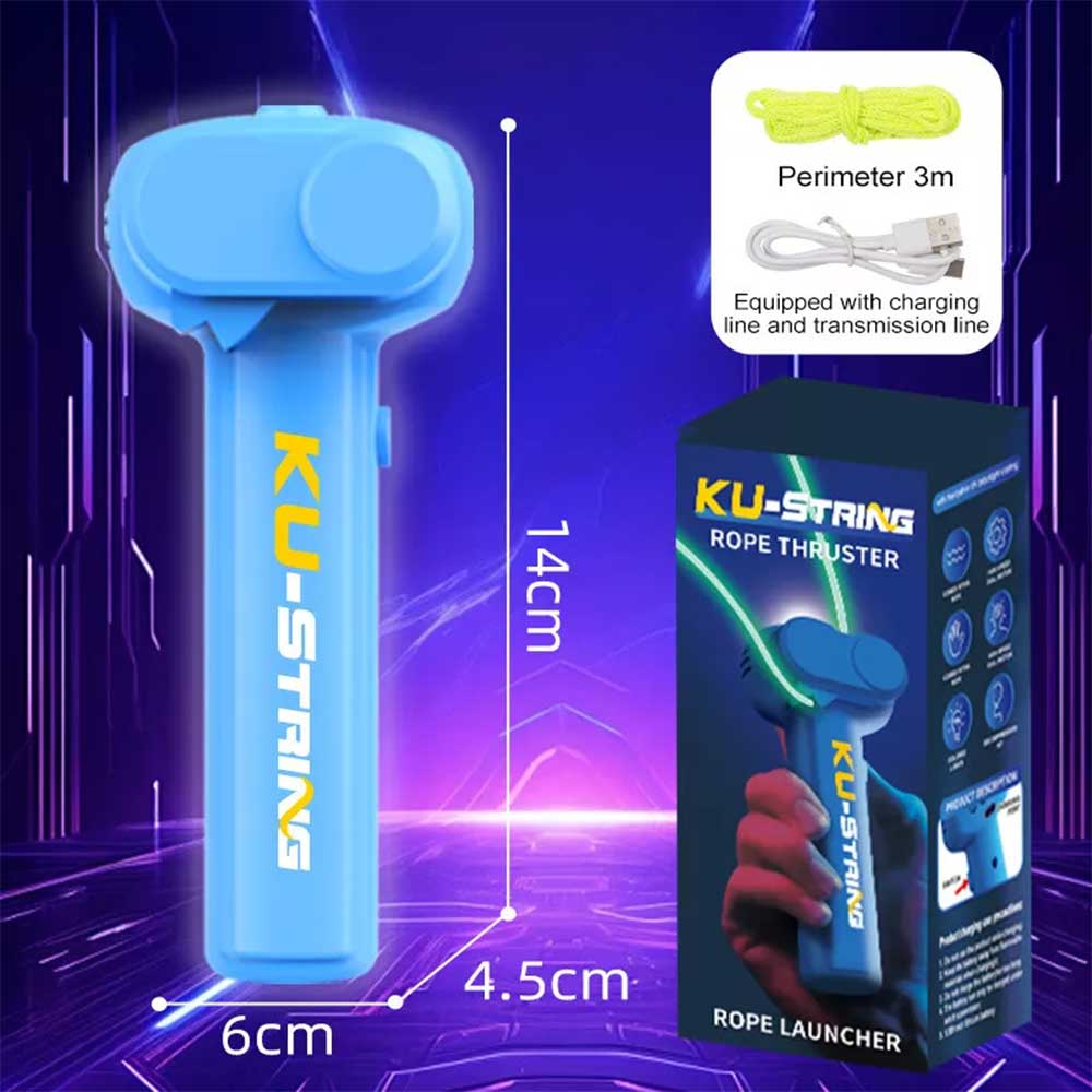 KU-String Rope Thruster ‒ Handheld Electric Rope Launcher Toy with USB Rechargeable, Glow Rope, 3 m Length, Fun Outdoor Visual Effects